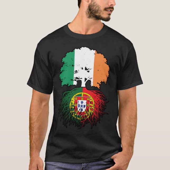 Portugal Portuguese Irish Ireland Tree Roots Flag T-Shirt (Front)