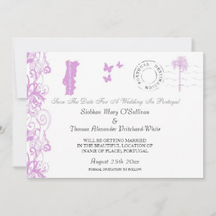 Portugal Save The Date In Plum And White