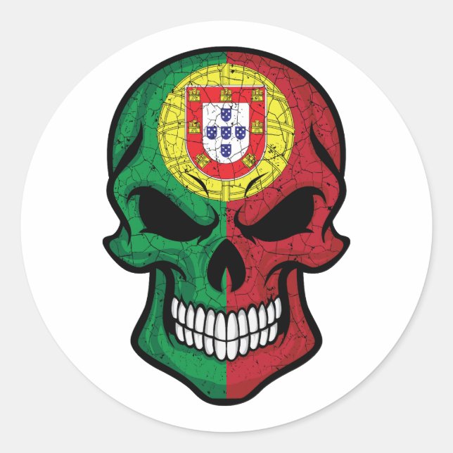 Portugal Smiling Skull Flag Classic Round Sticker (Front)