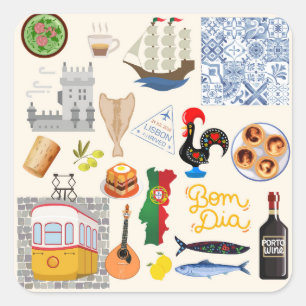 Portugal Symbols Travel Lovers Square Sticker