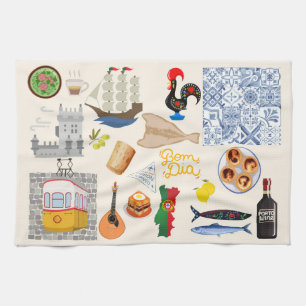  Portugal Symbols Travel Lovers Tea Towel