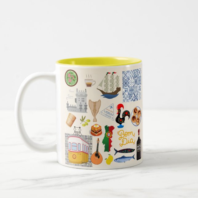 Portugal Symbols Travel Lovers Two-Tone Coffee Mug (Left)