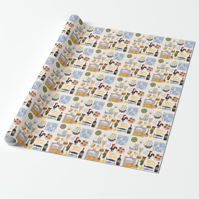 Portugal Symbols Travel Lovers Wrapping Paper (Unrolled)