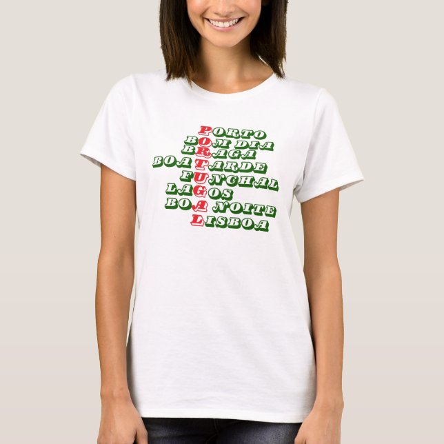 Portugal Womens White T-shirt. Good morning T-Shirt (Front)