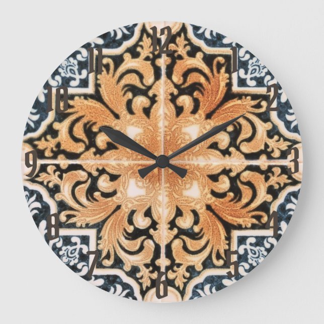 Portugese Tile Acrylic Wall Clock in Neutrals (Front)