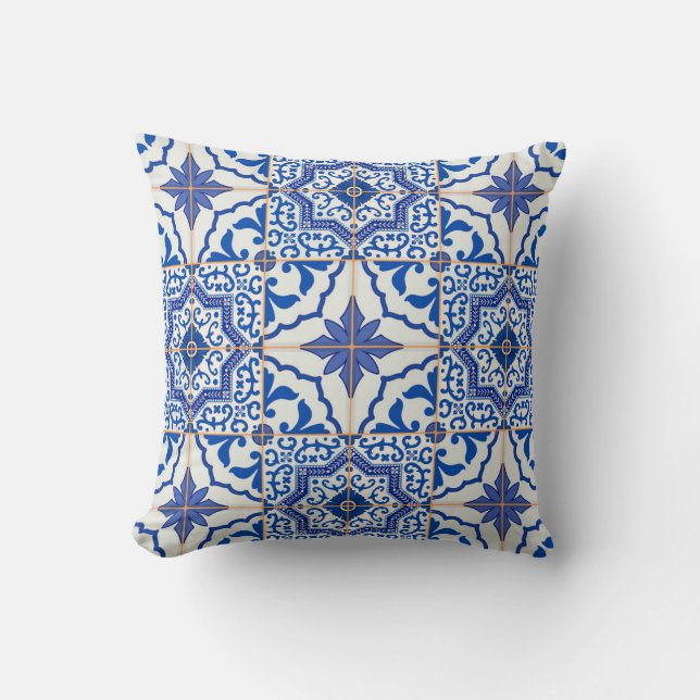 Portugese Tile Patio Pillow Blue (Front)
