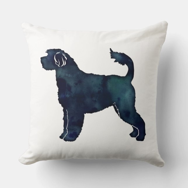 Portugese Water Dog Watercolor Silhouette Cushion (Front)