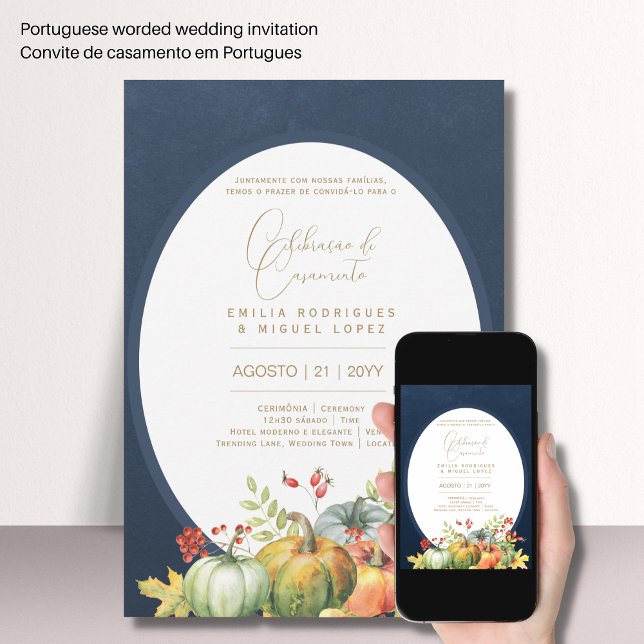 Portugeuse |  Casamento Abóboras de Outono Rústica Invitation (Creator Uploaded)