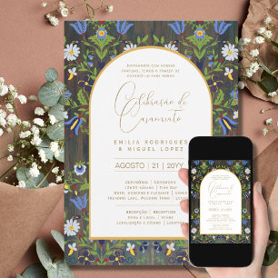 Portugeuse    Casamento Flores Folclóricas Rústica Invitation