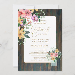 Portugeuse    Casamento Flores Folclóricas Rústica Invitation