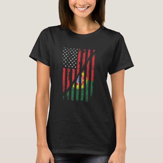 Portuguese American Flag Retro Style Usa Portugal  T-Shirt (Front)