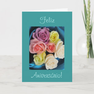 Portuguese: Aniversario Parabens Birthday -teal Card