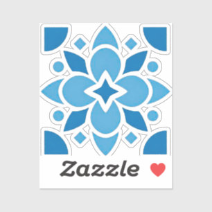 Portuguese Azulejo Blue Tile Floral Vinyl Sticker 