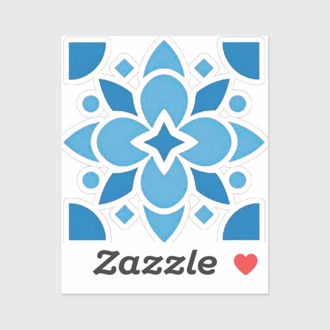 Portuguese Azulejo Blue Tile Floral Vinyl Sticker  (Sheet)
