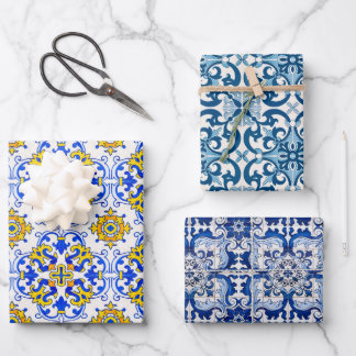 Portuguese Azulejo Ceramic Tiles Seamless Pattern Wrapping Paper Sheet