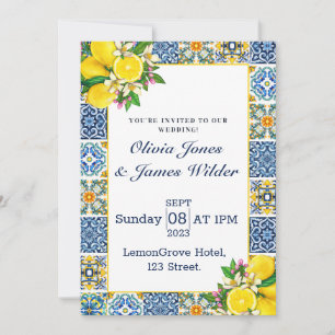 Portuguese Azulejo Lemon Tiles Wedding Invitation