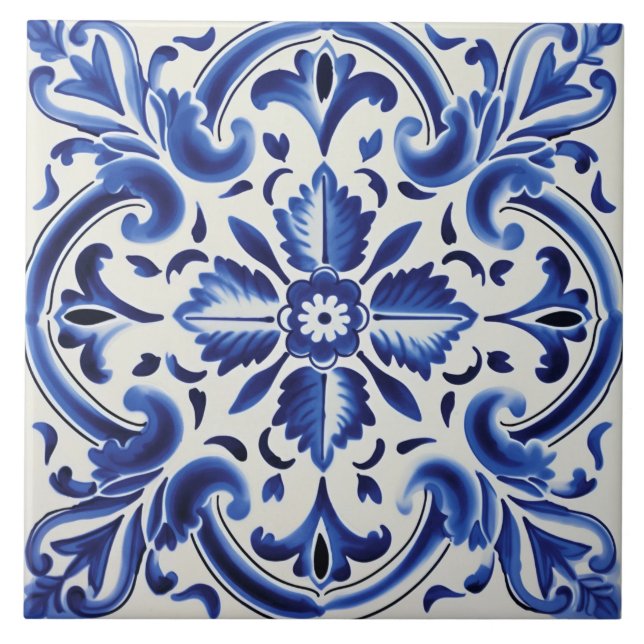 Portuguese Azulejo Pattern Ceramic Tile (Front)