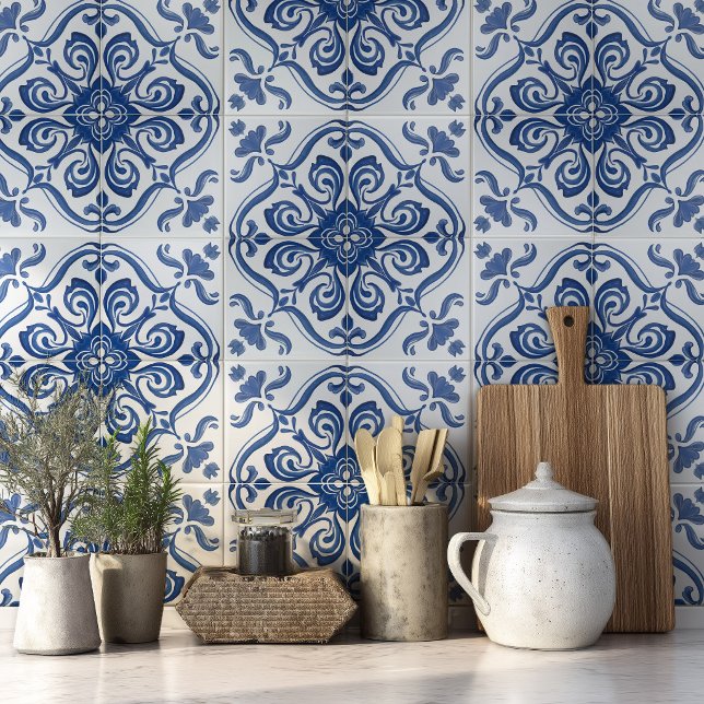 Portuguese Azulejo Pattern Mediterranean Blue Ceramic Tile (Creator Uploaded)