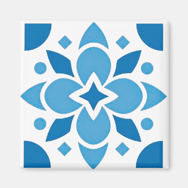 Portuguese Azulejo Tile Blue Pattern Square Magnet (Front)