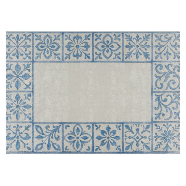 Portuguese Azulejo tile blue stationary design Cutting Board (Front)