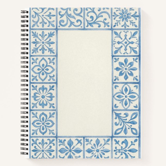 Portuguese Azulejo tile blue stationary design Notebook (Front)