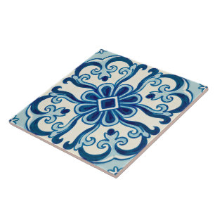 Portuguese Azulejos Blue Floral Pattern  Ceramic Tile