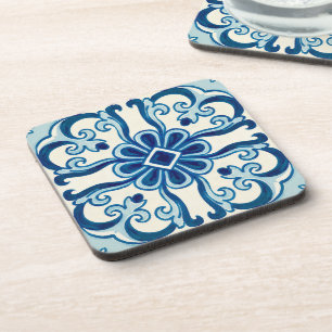 Portuguese Azulejos Blue Floral Pattern Coaster