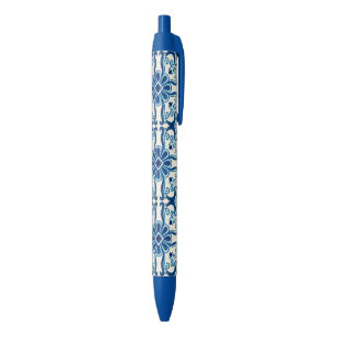Portuguese Azulejos Blue Floral Tile Pattern Blue Ink Pen