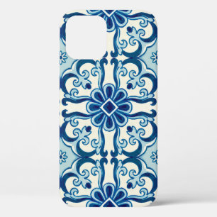 Portuguese Azulejos Blue Floral Tile Pattern  iPhone 12 Case