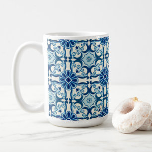 Portuguese Azulejos Blue Floral Tile Pattern  Coffee Mug
