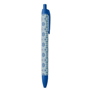 Portuguese Azulejos Blue Floral Tile Pattern Ink Pen