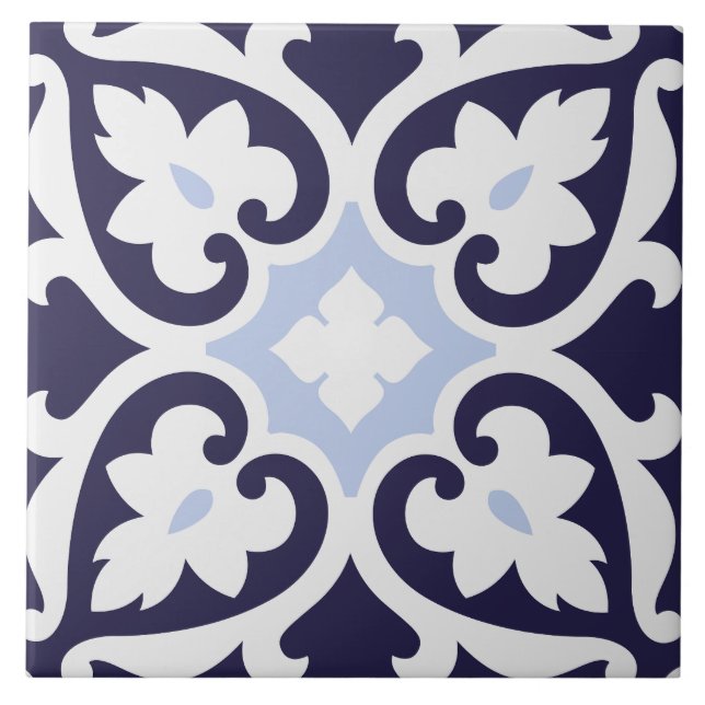 Portuguese Azulejos Indigo blue and white classic  Ceramic Tile (Front)