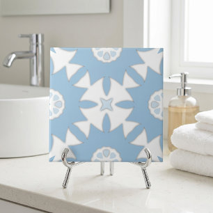 Portuguese Azulejos Light Blue And White Geometric Ceramic Tile