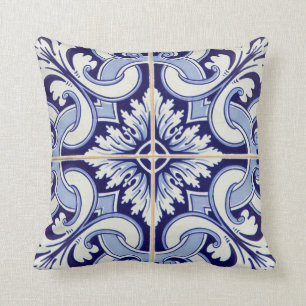 Portuguese Azulejos Tile Patio pillow blue