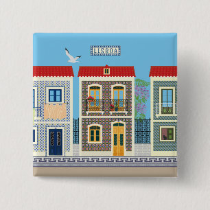 Portuguese beautiful houses with tiles or azulejos 15 cm square badge