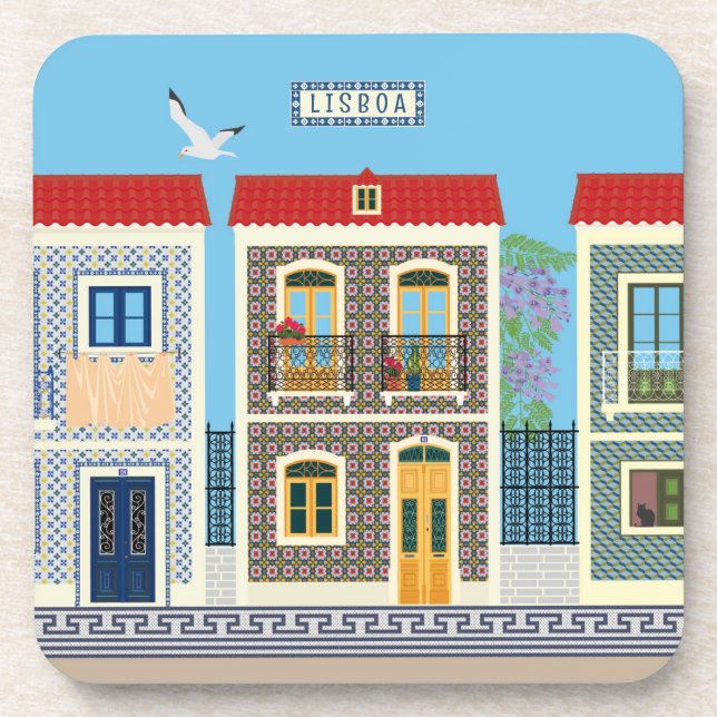 Portuguese beautiful houses with tiles or azulejos coaster (Front)