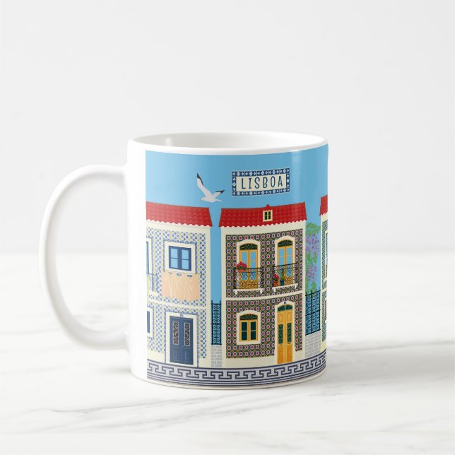 Portuguese beautiful houses with tiles or azulejos coffee mug (Left)