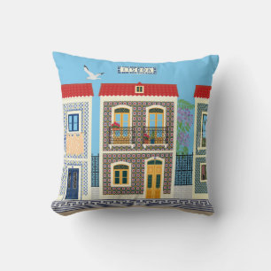 Portuguese beautiful houses with tiles or azulejos cushion