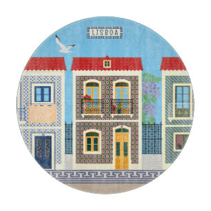 Portuguese beautiful houses with tiles or azulejos cutting board