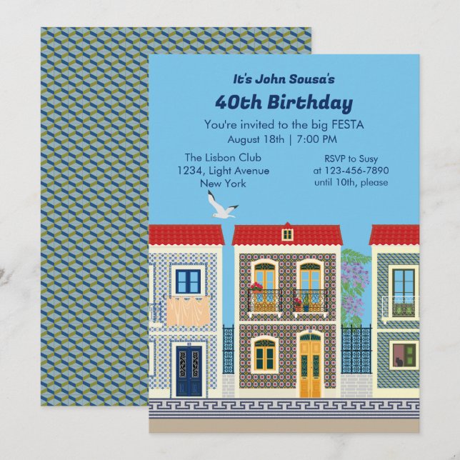 Portuguese beautiful houses with tiles or azulejos invitation (Front/Back)