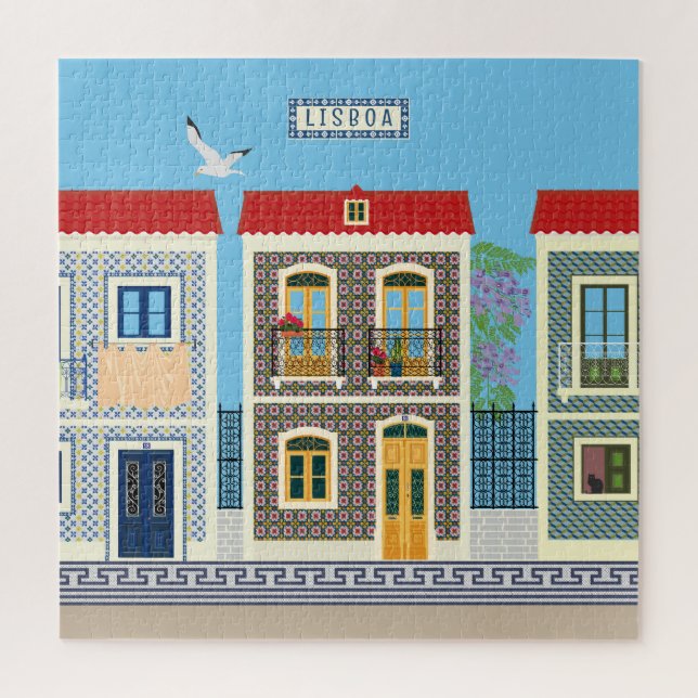 Portuguese beautiful houses with tiles or azulejos jigsaw puzzle (Vertical)