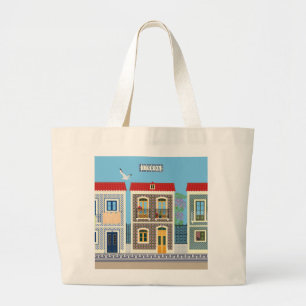 Portuguese beautiful houses with tiles or azulejos large tote bag