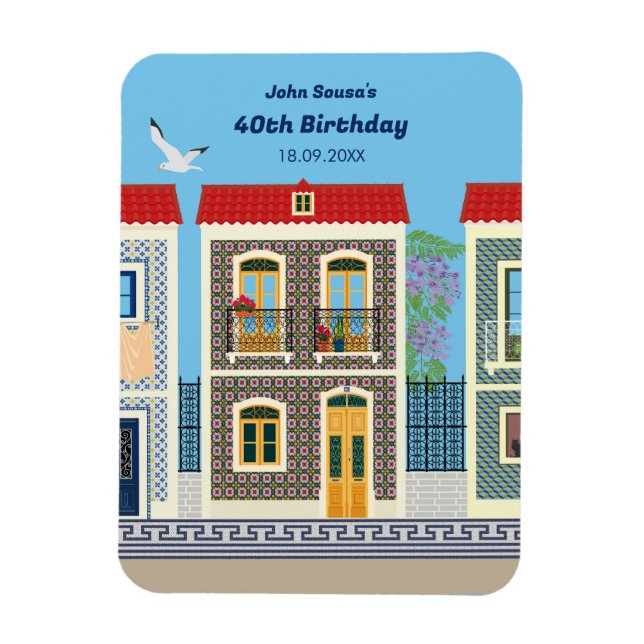Portuguese beautiful houses with tiles or azulejos magnet (Vertical)