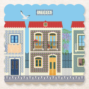 Portuguese beautiful houses with tiles or azulejos paper coaster