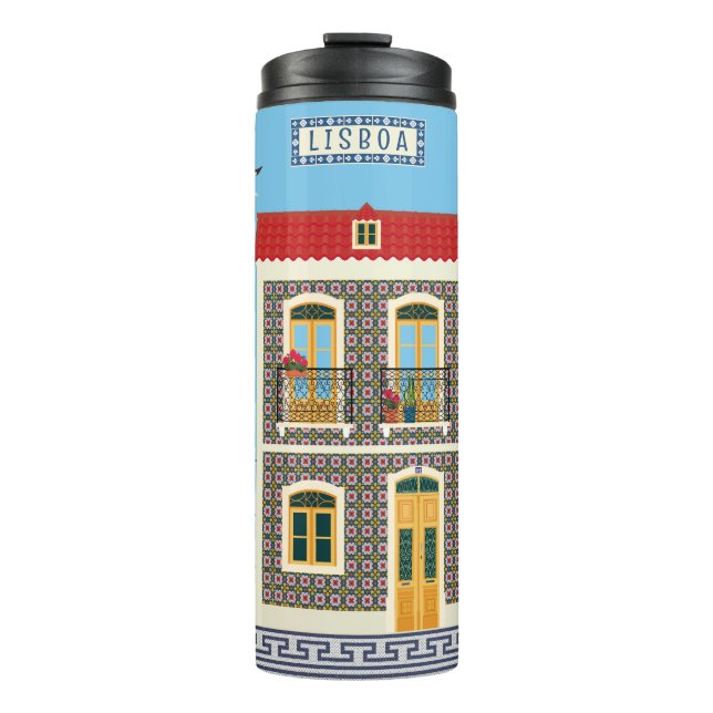 Portuguese beautiful houses with tiles or azulejos thermal tumbler (Front)