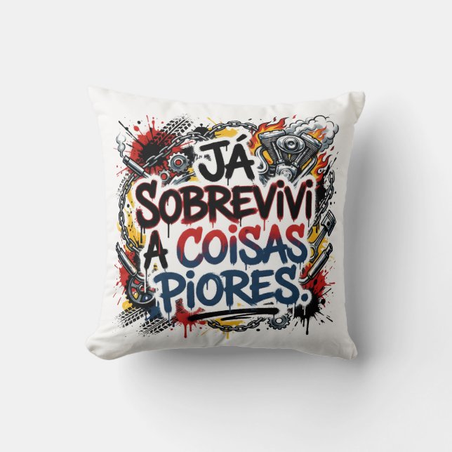 Portuguese biker quote – graffiti  cushion (Front)