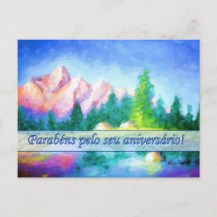 Portuguese Birthday Pink Mountain Blue Postcard