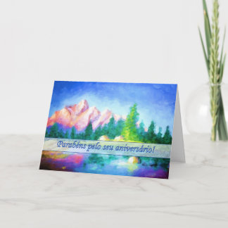 Portuguese Birthday Pink Mountain Blue Sky Card