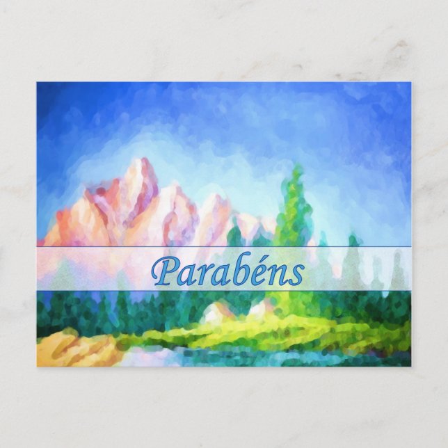 Portuguese Birthday Pink Mountain Postcard (Front)