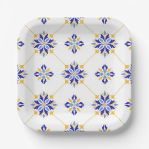 Portuguese Blue and Gold Azulejo Ceramic Paper Plate